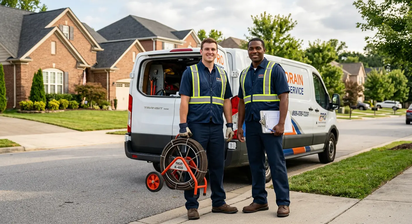 Sewer and drain service team with equipment ready for work in South Valley